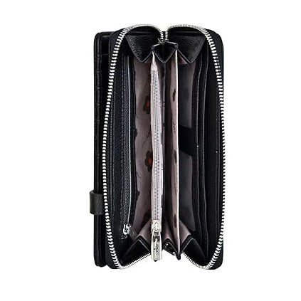 Black wallet with a zipper on a white background - okotoks hc pharmacy