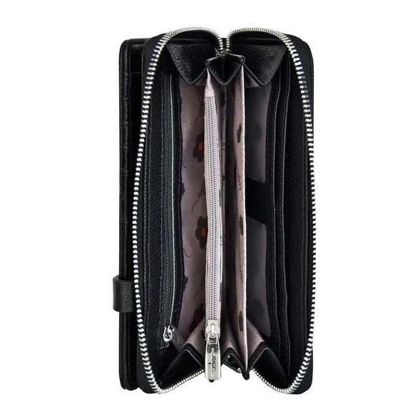 Black wallet with a zipper on a white background - okotoks hc pharmacy