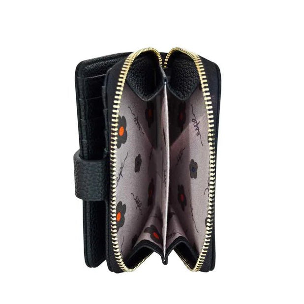 Black wallet with gold zipper on a white background - okotoks hc pharmacy