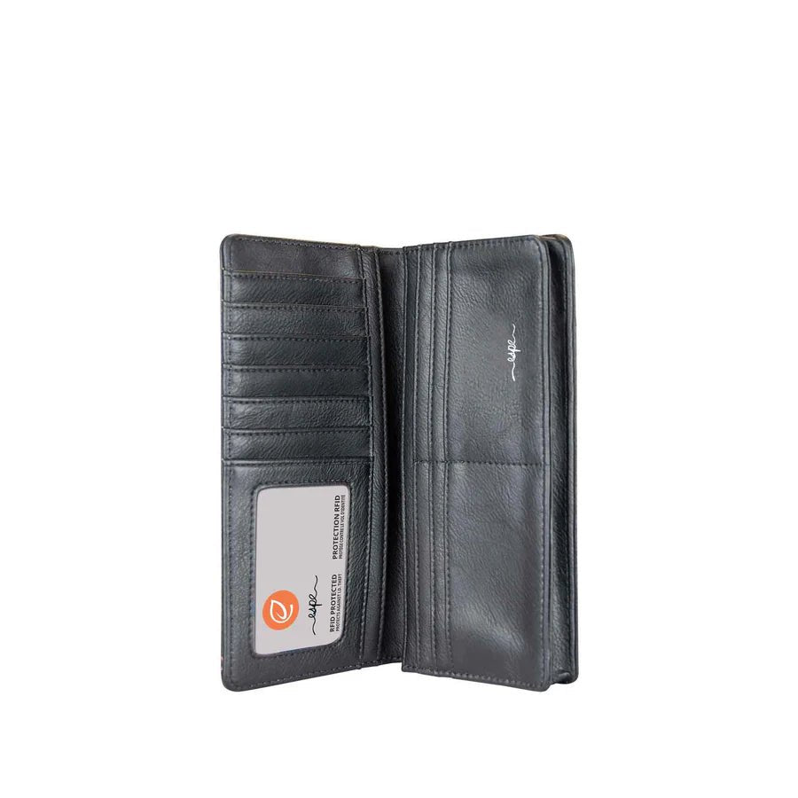 Black wallet with a visible brand label on a white background - okotoks hc pharmacy