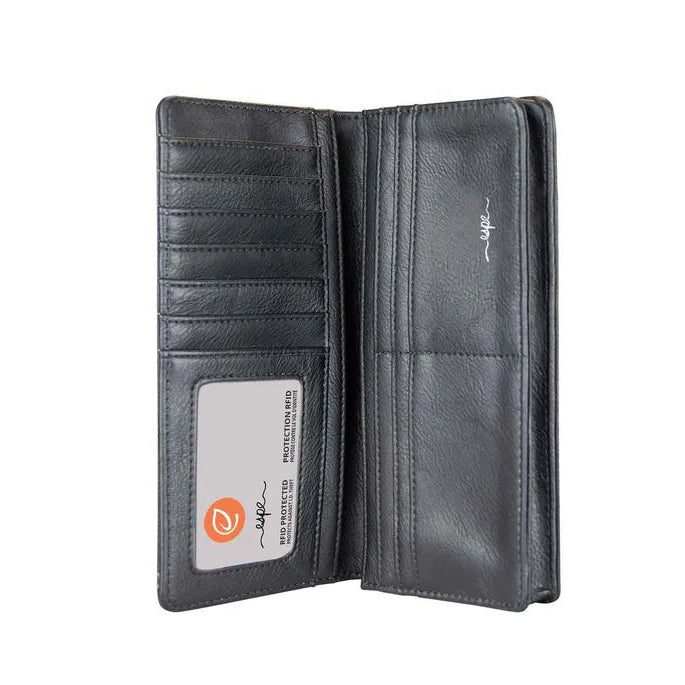 Black wallet with a visible brand label on a white background - okotoks hc pharmacy