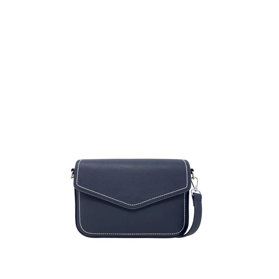 Navy blue handbag with a strap on a white background - okotoks hc pharmacy