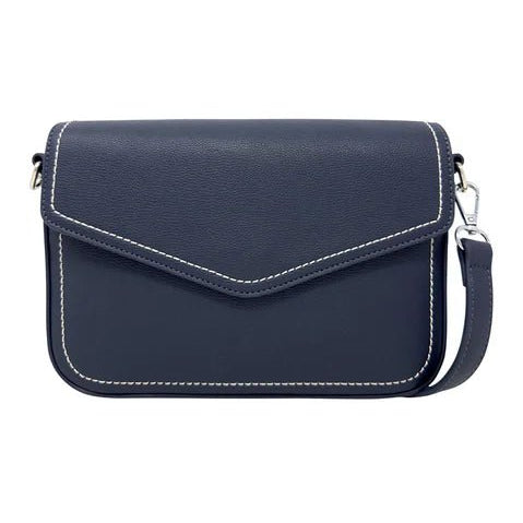 Navy blue handbag with a strap on a white background - okotoks hc pharmacy