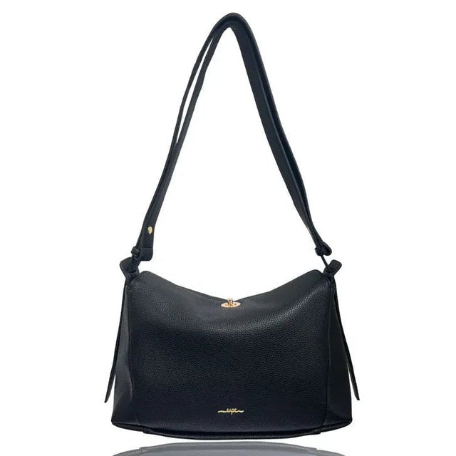 Black handbag with a reflective surface on a white background - okotoks hc pharmacy