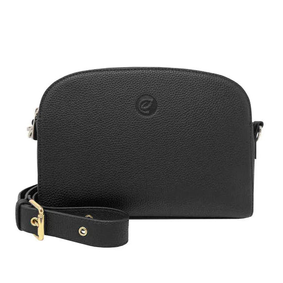 Black crossbody bag with a strap on a white background - okotoks hc pharmacy