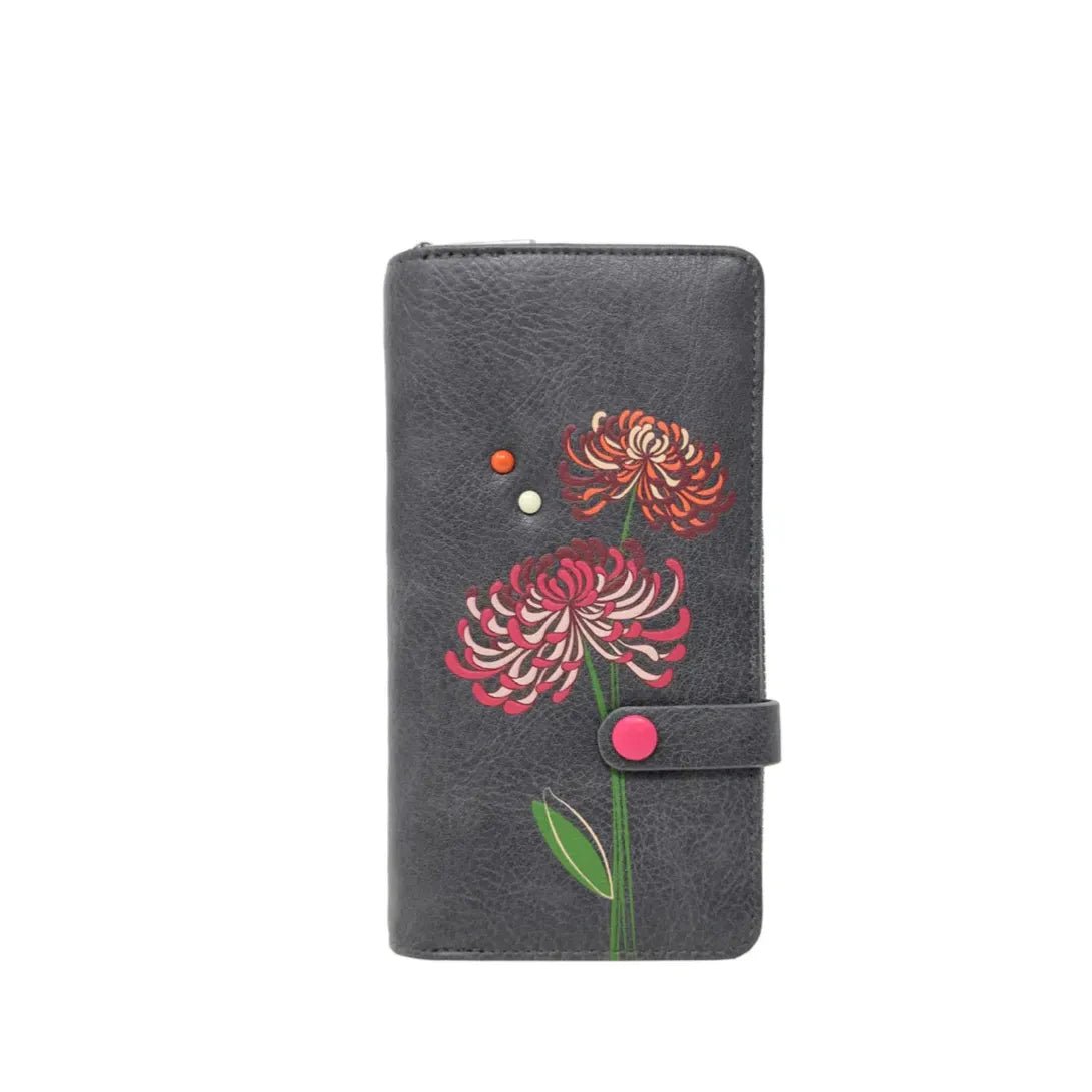 Gray wallet with floral design on a white background - okotoks hc pharmacy