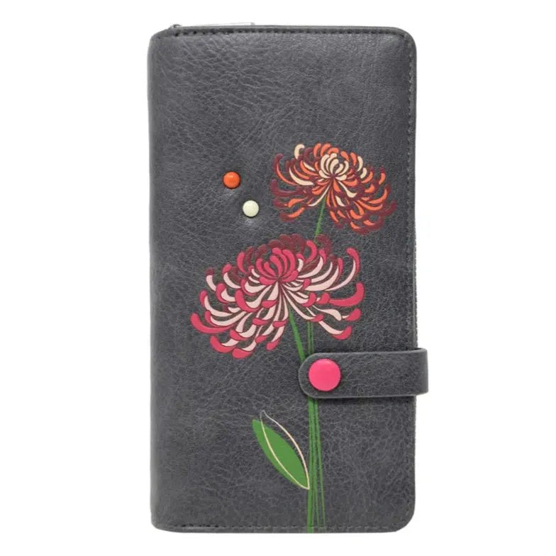 Gray wallet with floral design on a white background - okotoks hc pharmacy