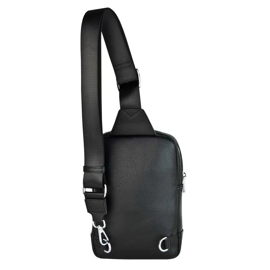 Black sling bag on a white background - okotoks hc pharmacy