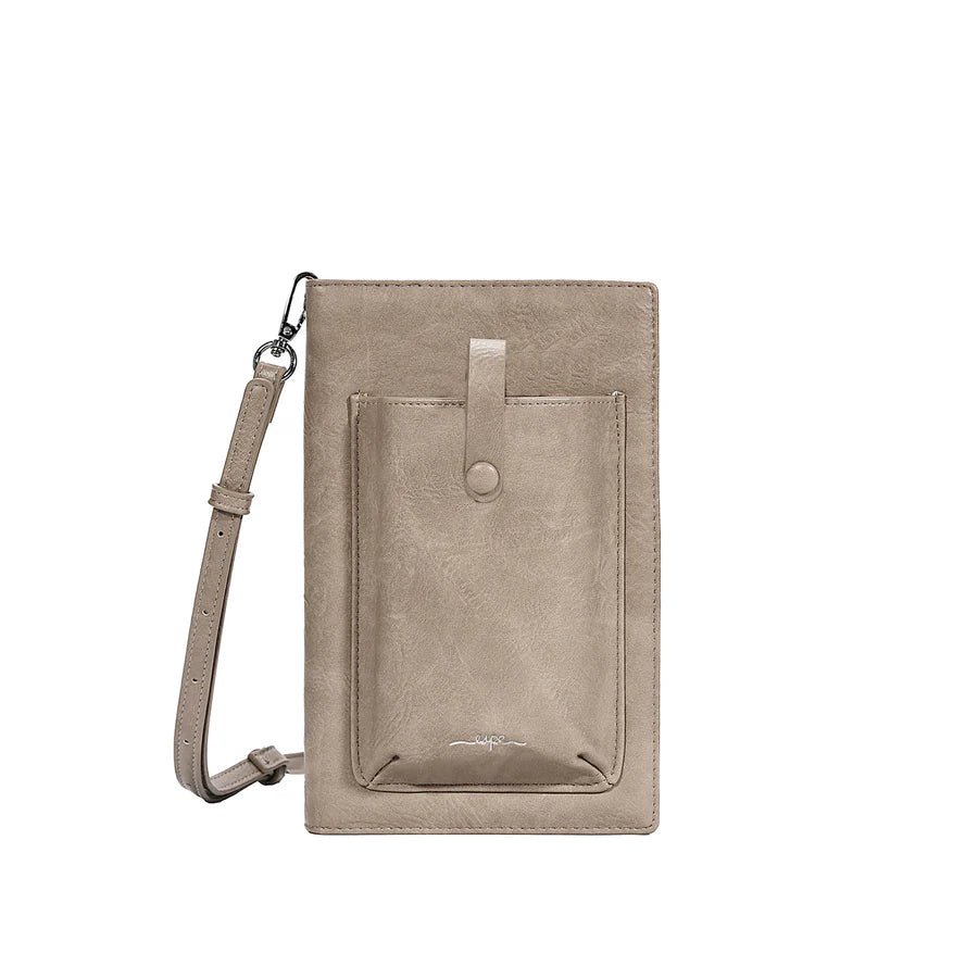 Beige crossbody bag with a strap on a white background - okotoks hc pharmacy