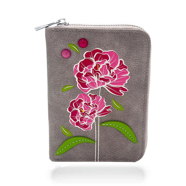 Gray pouch with pink floral design on a white background - okotoks hc pharmacy
