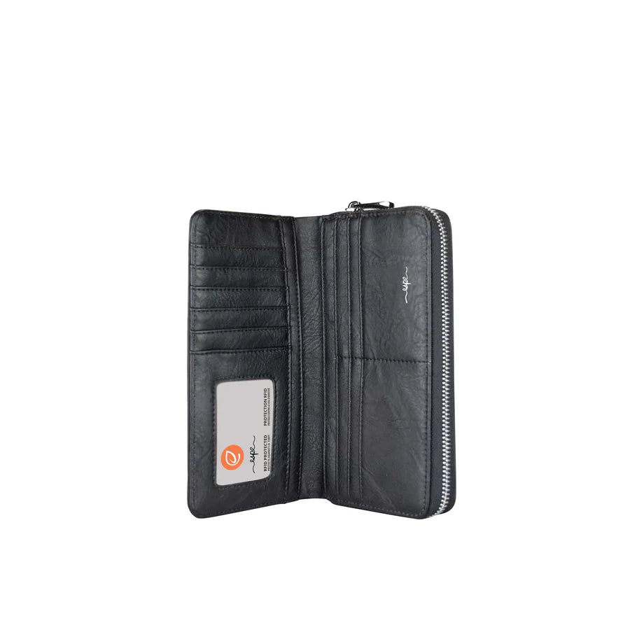 Black wallet with a visible brand label on a white background - okotoks hc pharmacy