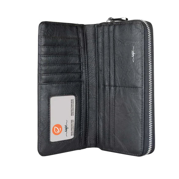Black wallet with a visible brand label on a white background - okotoks hc pharmacy