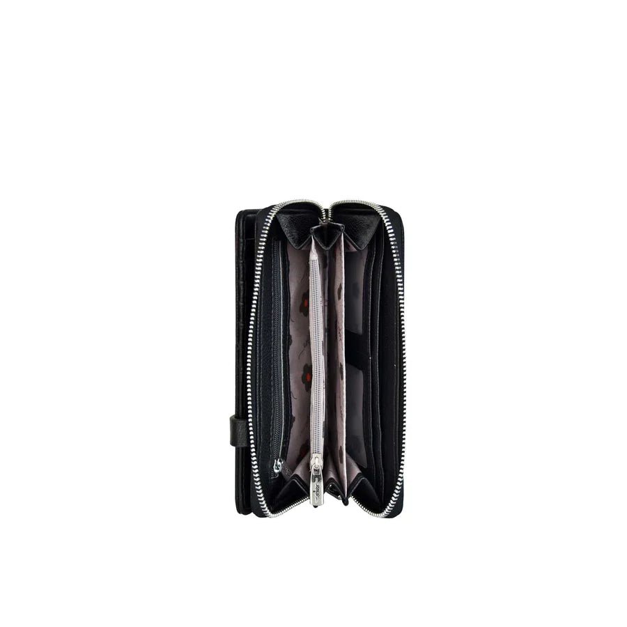Black wallet with a zipper on a white background - okotoks hc pharmacy