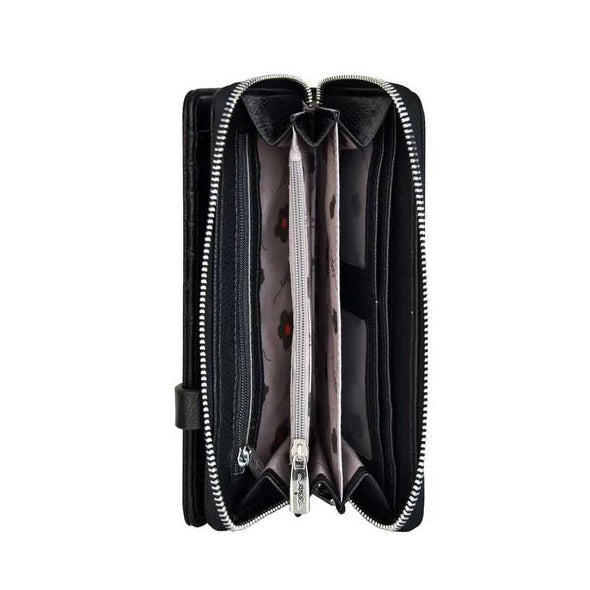 Black wallet with a zipper on a white background - okotoks hc pharmacy