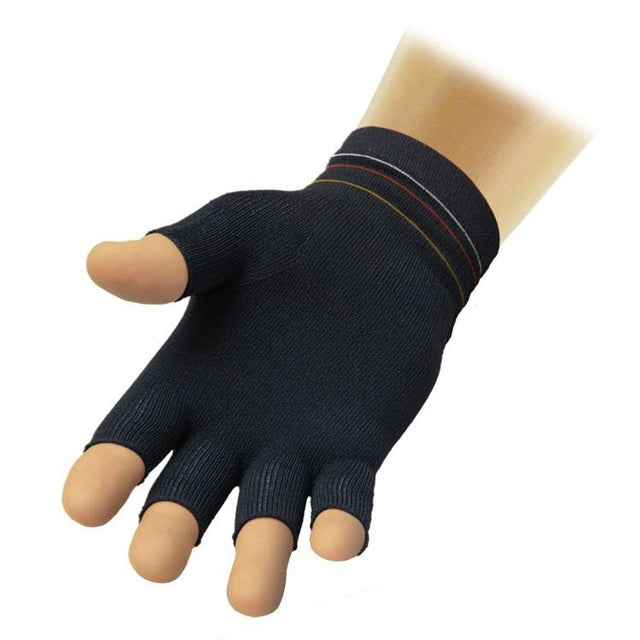 Black five-finger glove on a mannequin hand with a white background - okotoks hc pharmacy