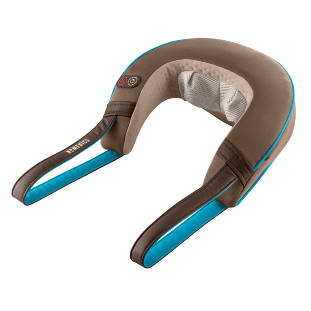 Neck massager with brown and blue design on a white background - okotoks hc pharmacy