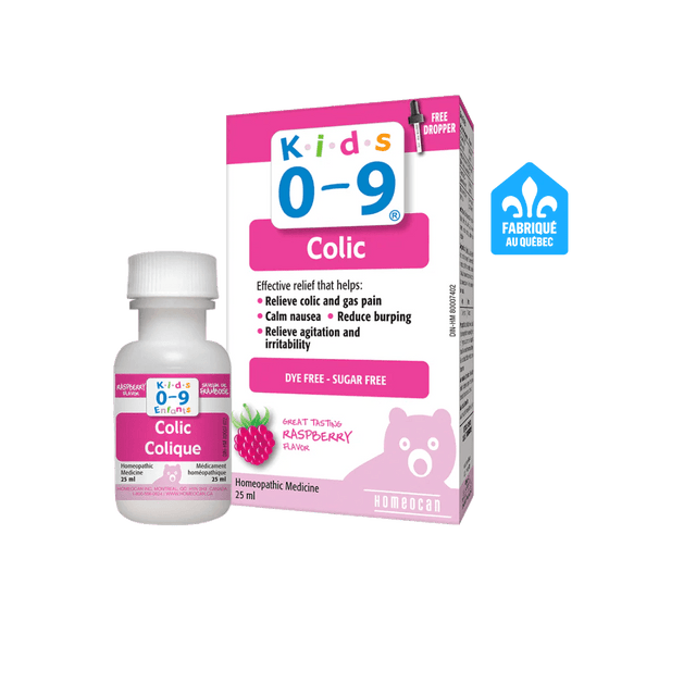 Bottle and packaging of Kids 0-9 Colic medicine on a white background - okotoks hc pharmacy