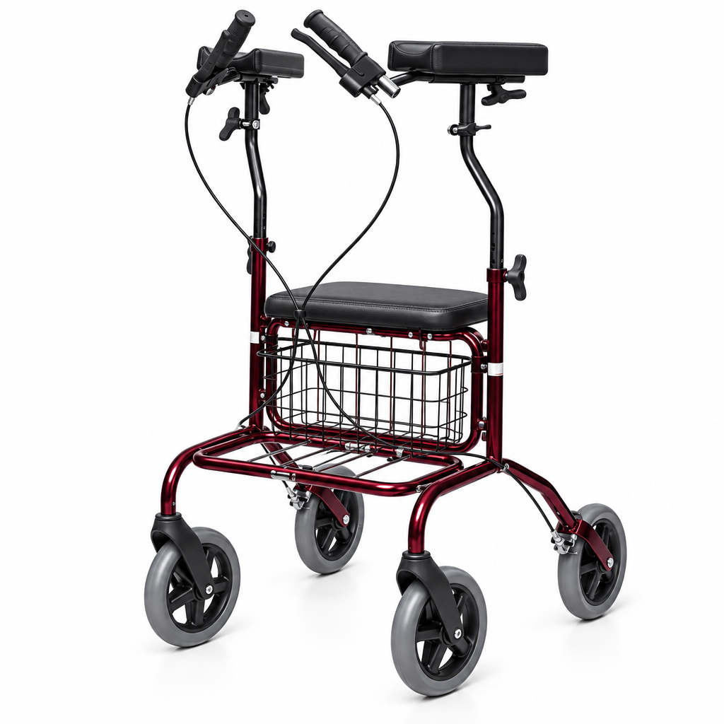 Rollator with arm rests and wheels on a white background - okotoks hc pharmacy
