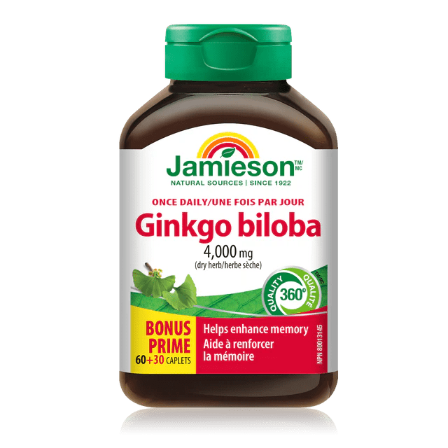 Jamieson ginkgo biloba 4000mg 60+30 caplets - Okotoks HC Pharmacy