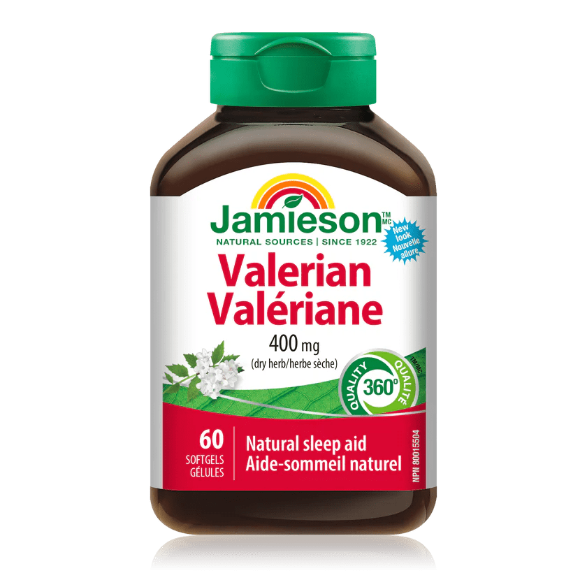 Jar of Jamieson Valerian supplement on a white background - okotoks hc pharmacy
