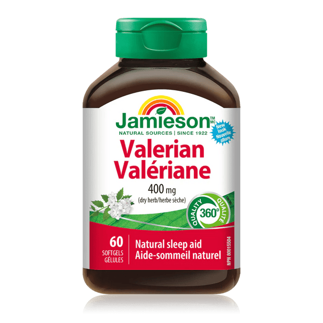 Jar of Jamieson Valerian supplement on a white background - okotoks hc pharmacy