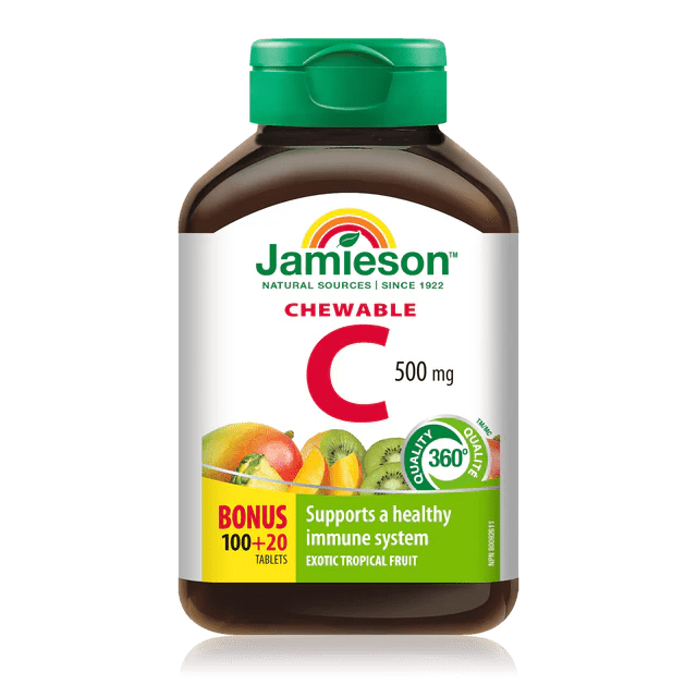 Jamieson vitamin c chewable tropical fruit 100+20 tablets - Okotoks HC Pharmacy