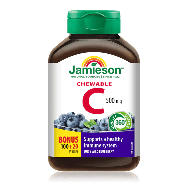 Jamieson vitamin c chewables blueberry 100+20 tablets - Okotoks HC Pharmacy