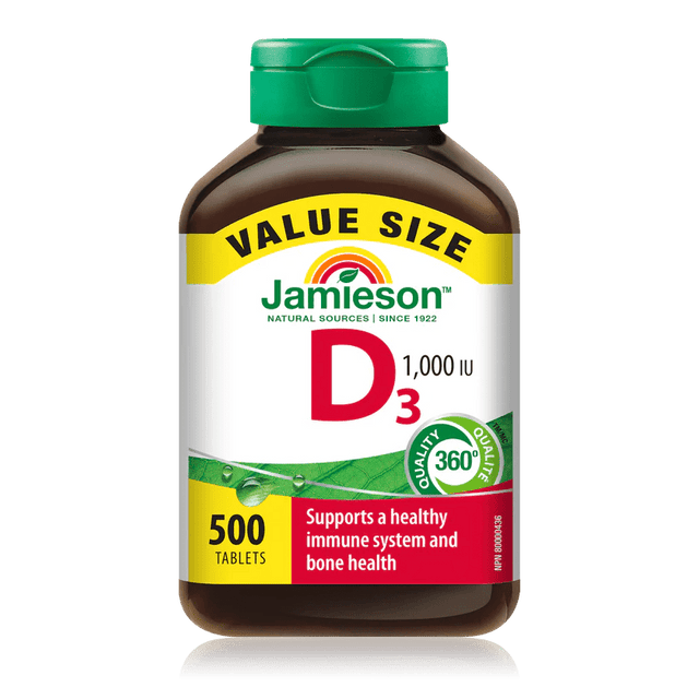Jamieson D3 vitamin supplement bottle on a white background - okotoks hc pharmacy