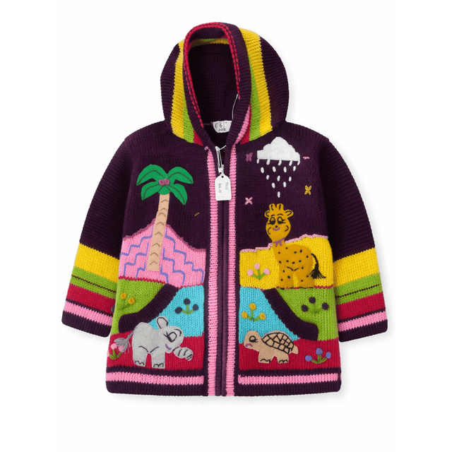 Colorful children's hoodie with animal and nature patterns on a white background - okotoks hc pharmacy