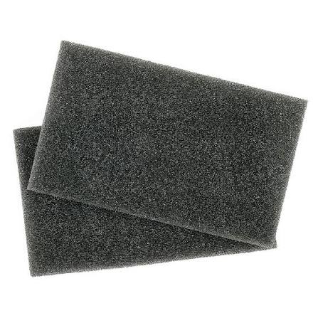 Two rectangular dark gray foam filter pads stacked slightly offset on a plain white background. - okotoks hc pharmacy