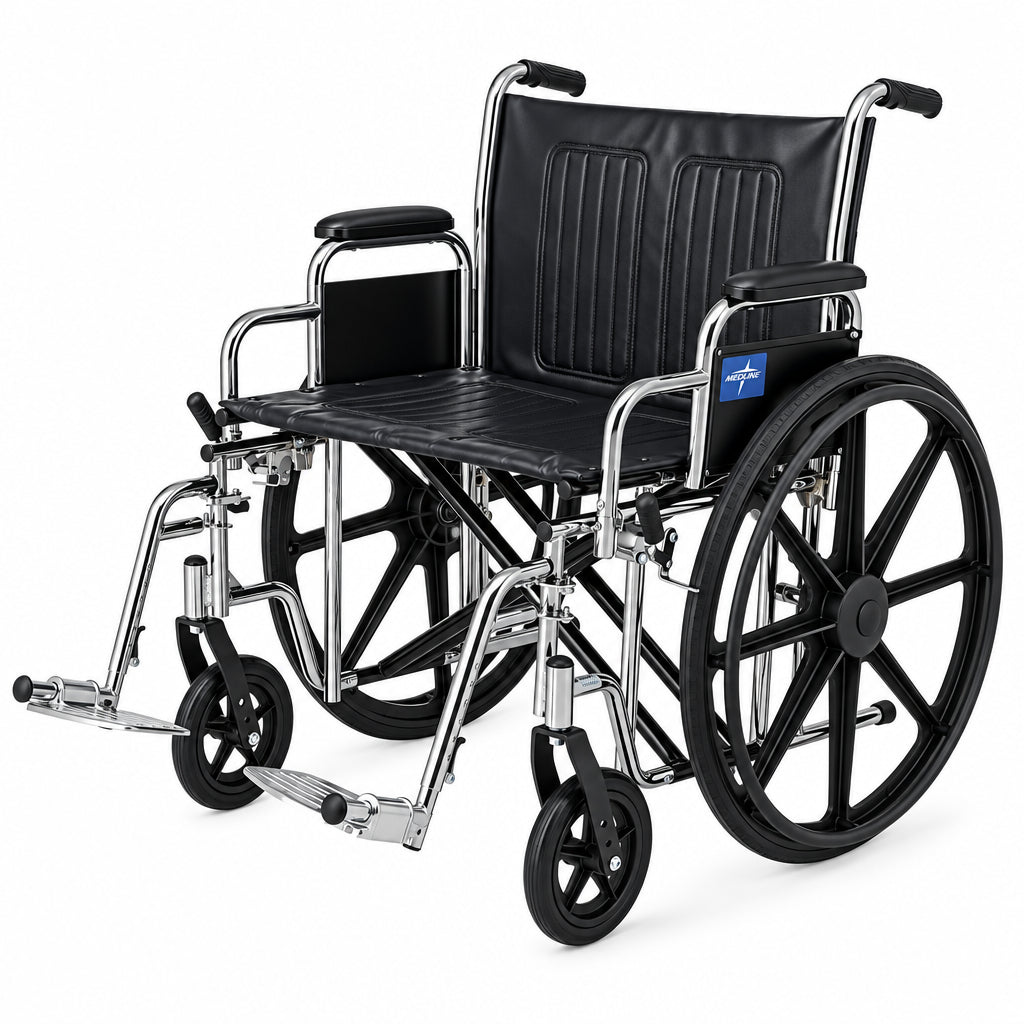 Wheelchair with black seat and wheels on a white background - OKOTOKS HC PHARMACY