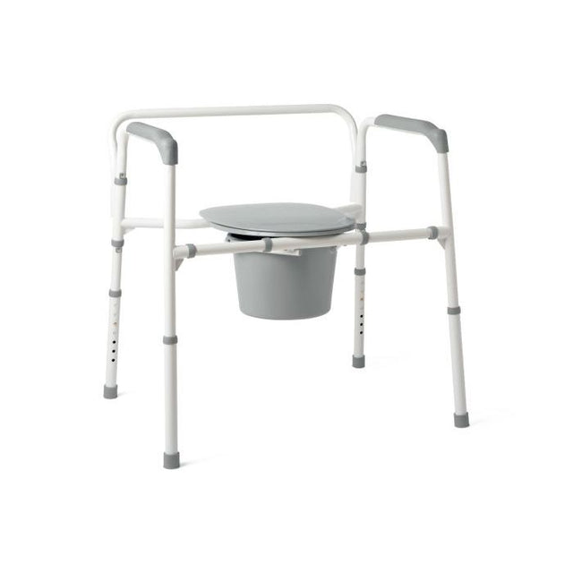 Gray commode with adjustable frame on a white background - okotoks hc pharmacy
