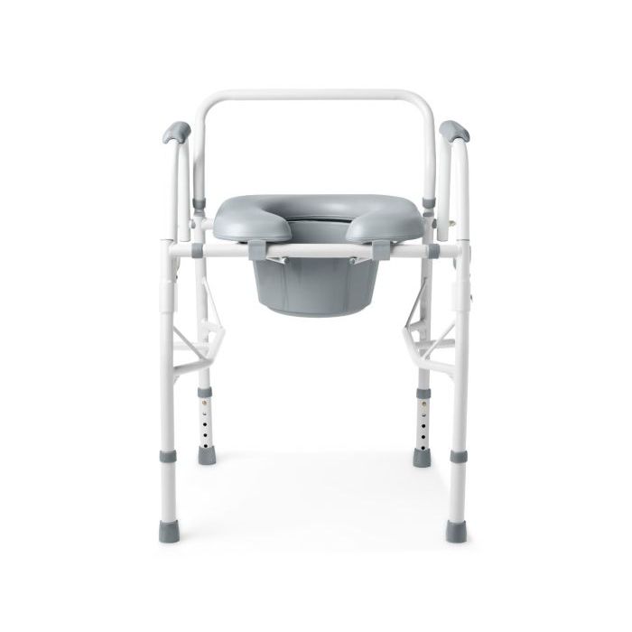 Medical commode chair with gray seat and white frame on a white background - okotoks hc pharmacy
