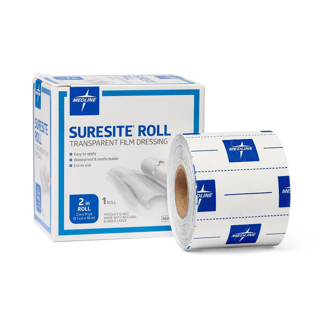 Medline Suresite Roll transparent film dressing with packaging on a white background - okotoks hc pharmacy