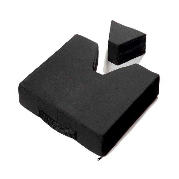 Black wedge-shaped seat cushion on a white background - okotoks hc pharmacy