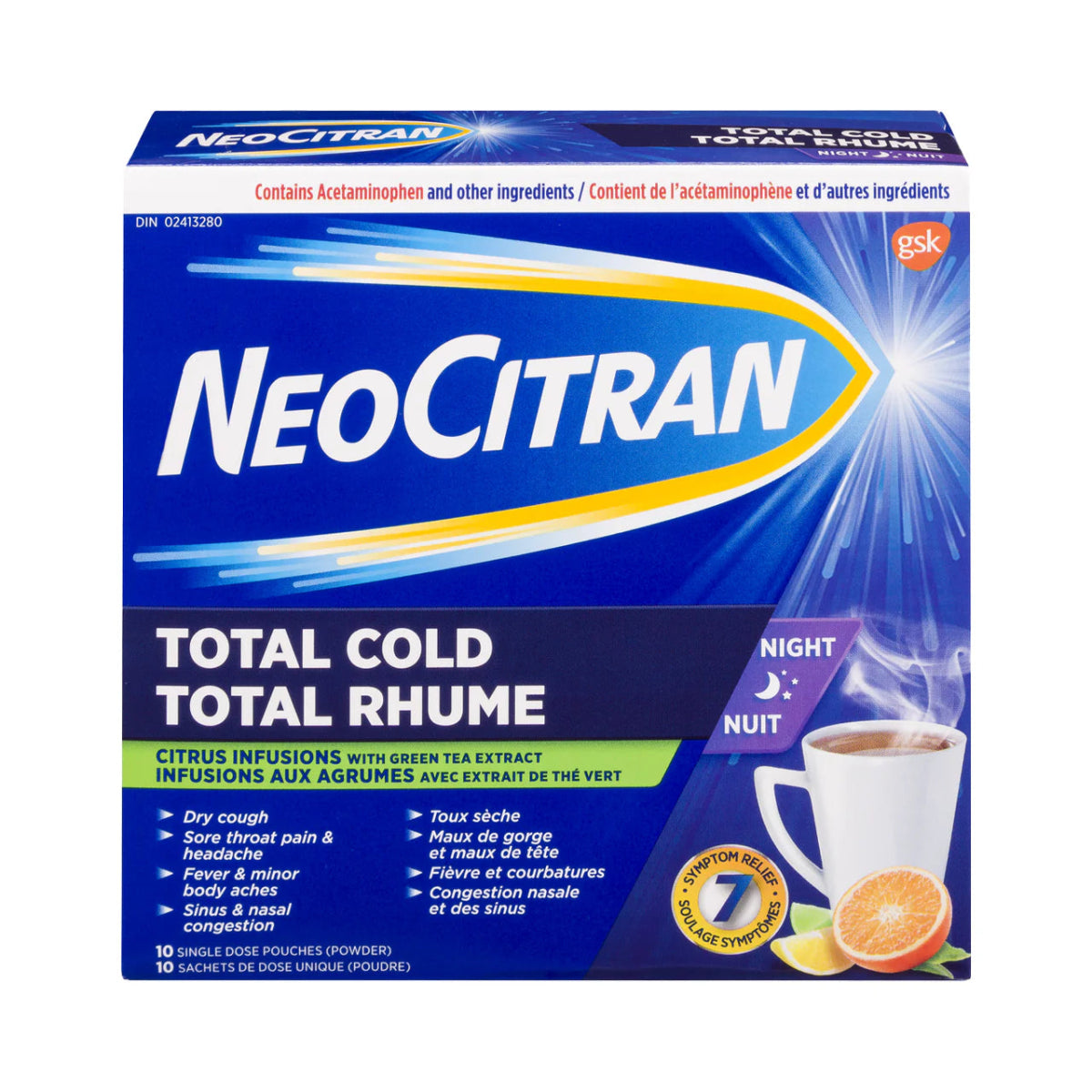 NeoCitran Total Cold Night Citrus With Green Tea Extract 10 Pouches - Okotoks HC Pharmacy