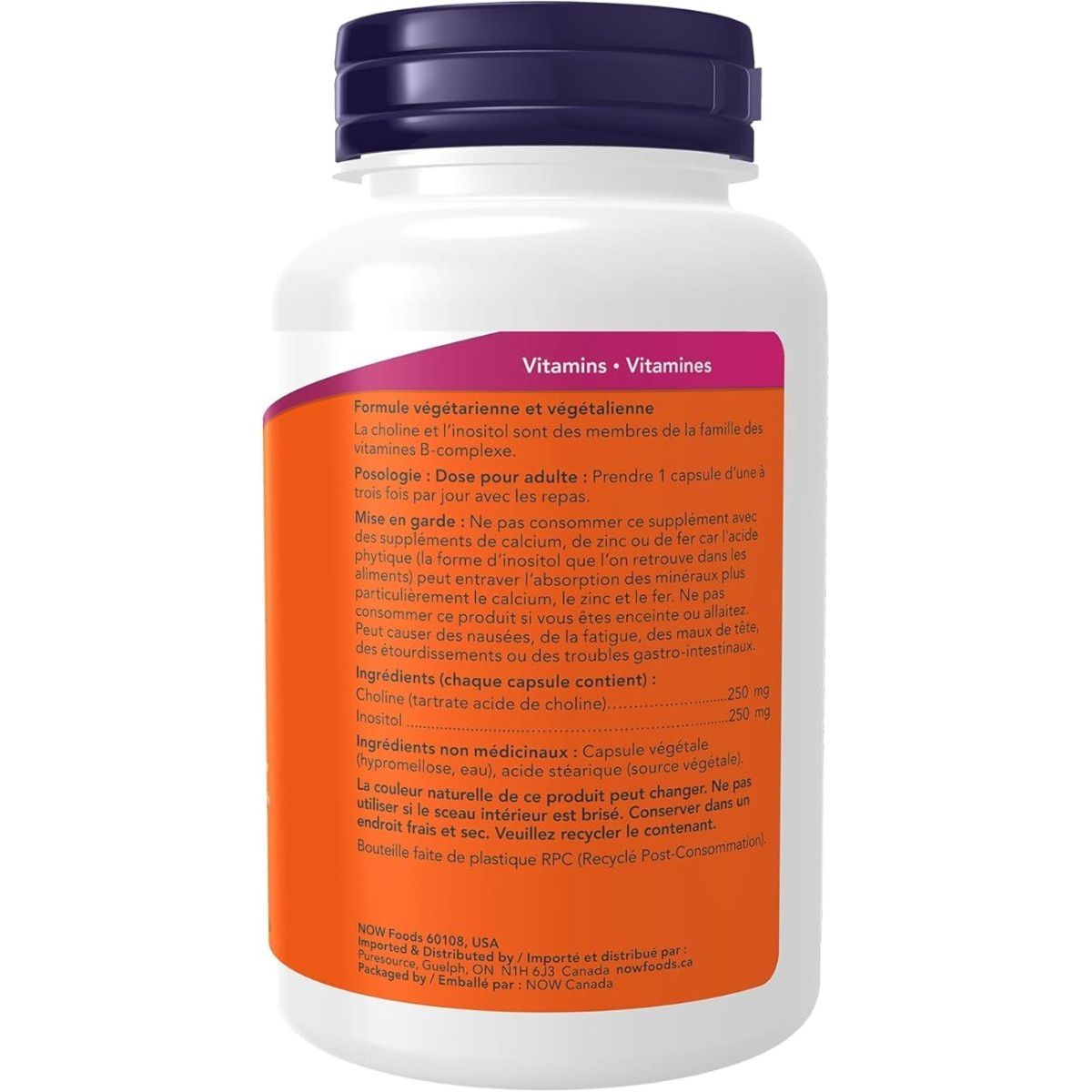 Supplement bottle with purple cap and orange label on a white background - okotoks hc pharmacy