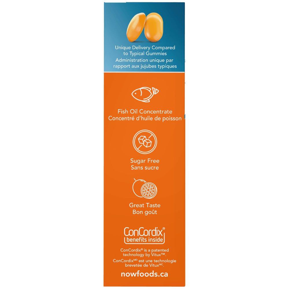 Orange and blue packaging of fish oil concentrate with text on a white background - okotoks hc pharmacy