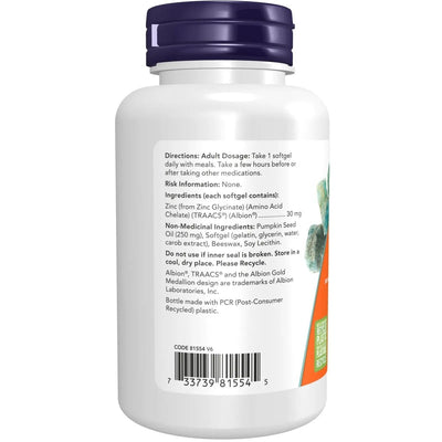 NOW Zinc Glycinate 30MG 120softgels - Okotoks HC Pharmacy