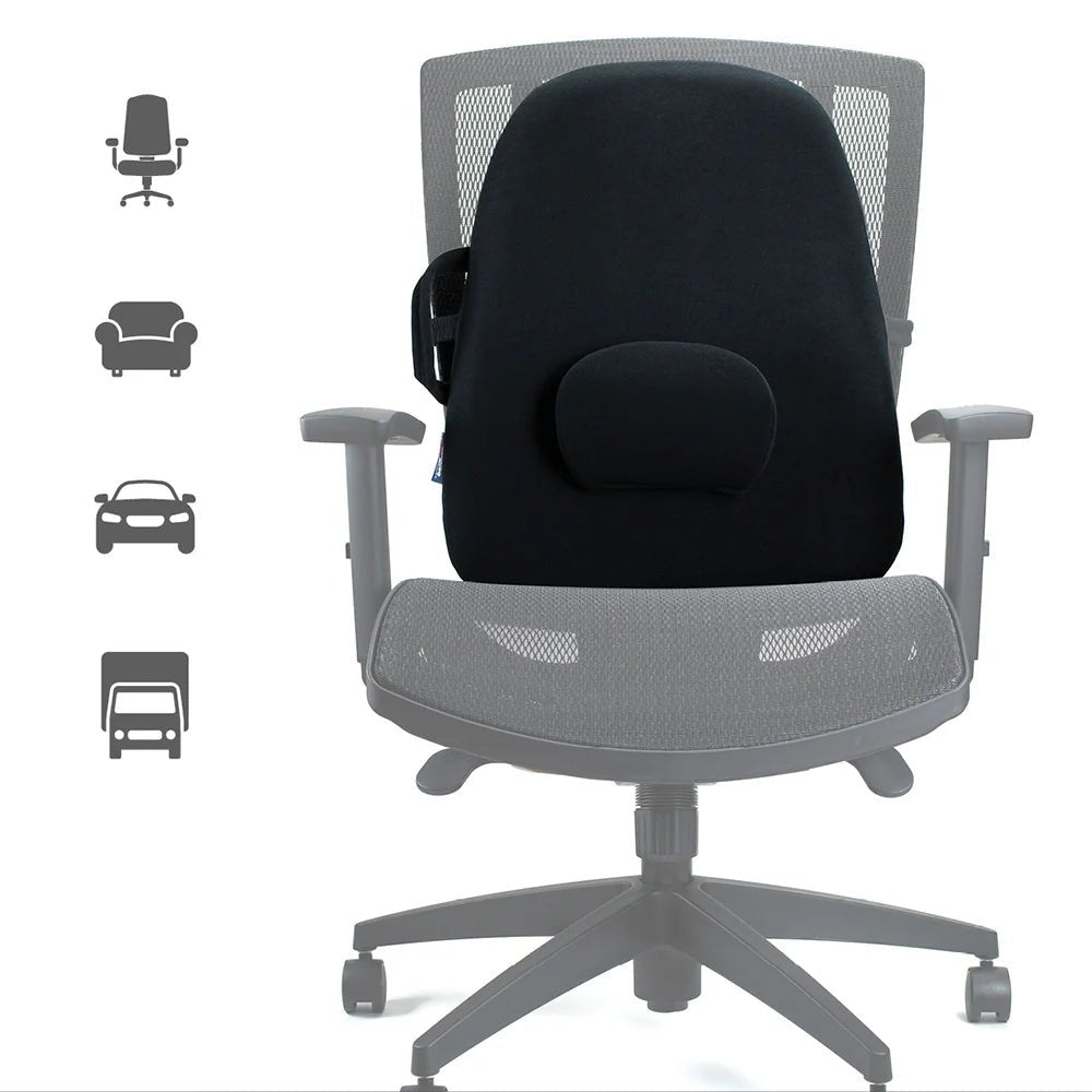 Gray office chair with black seat pad on a white background - okotoks hc pharmacy