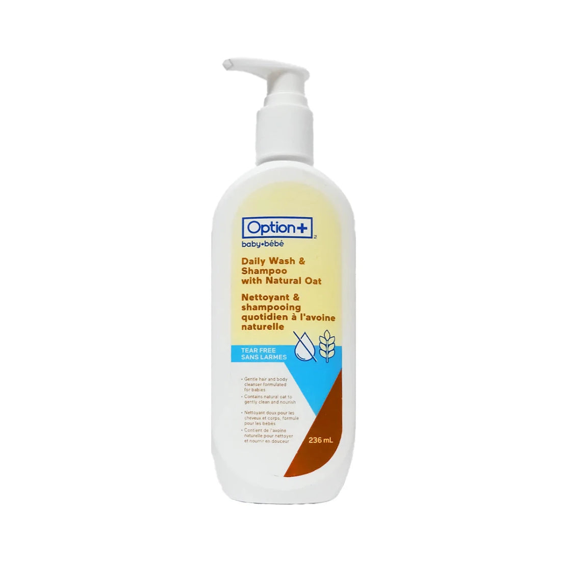 Option+ baby wash and shampoo bottle on a white background - okotoks hc pharmacy