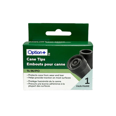 Packaging of Option+ cane tips with green and white design - okotoks hc pharmacy