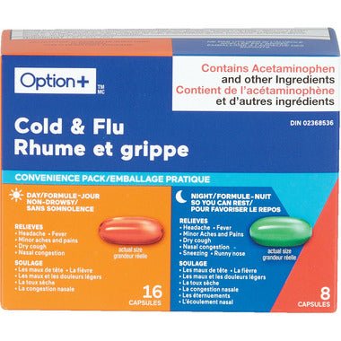 Option+ Cold & Flu Combo Pack Day + Night 16+8 - Okotoks HC Pharmacy