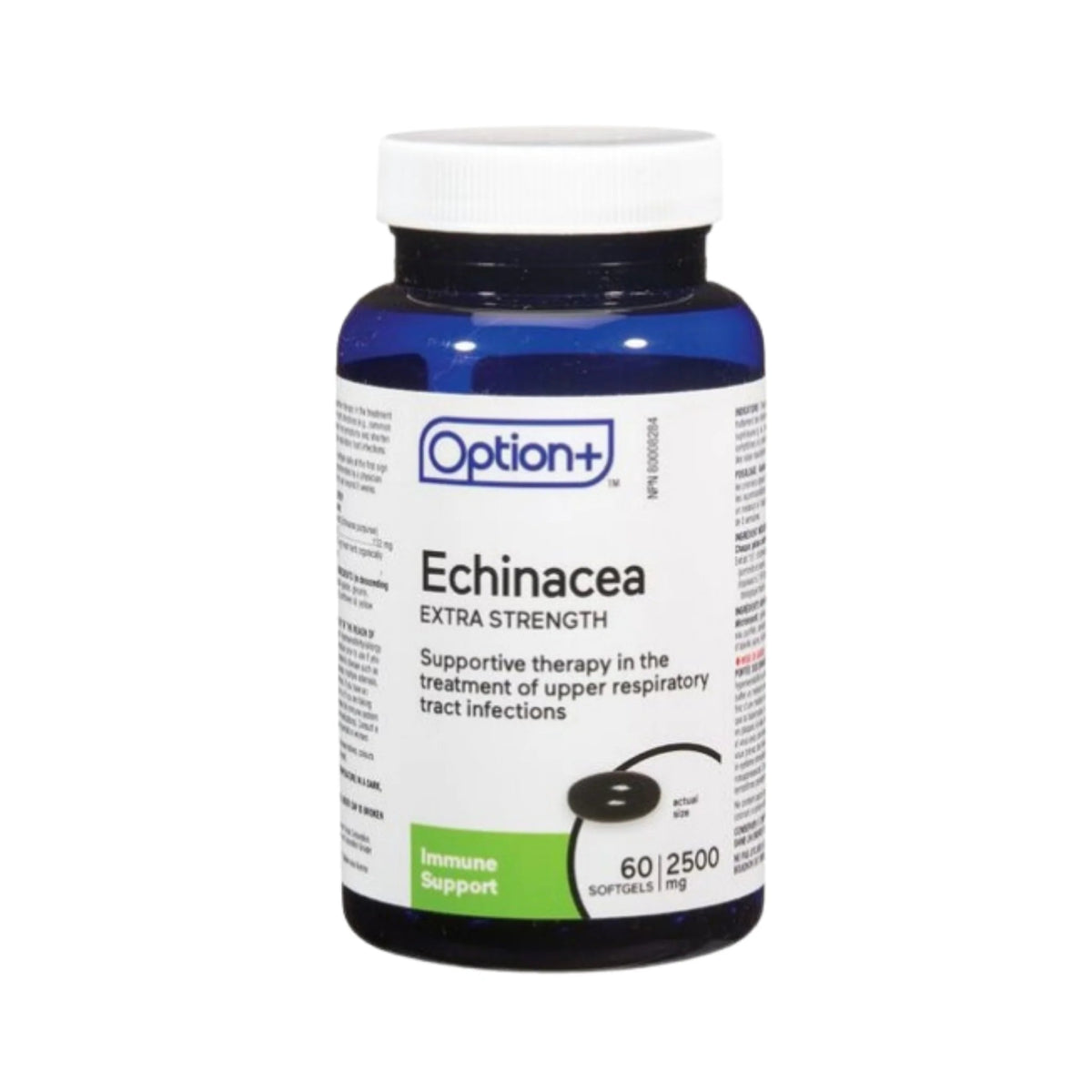 Bottle of Option+ Echinacea Extra Strength supplements on a white background - okotoks hc pharmacy