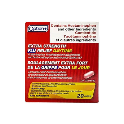 Option+ Extra Strength Flu Relief Daytime 20 Caplets - Okotoks HC Pharmacy