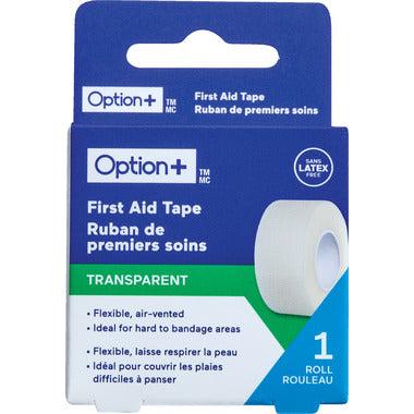 Option+ first aid tape packaging with blue and white design - okotoks hc pharmacy