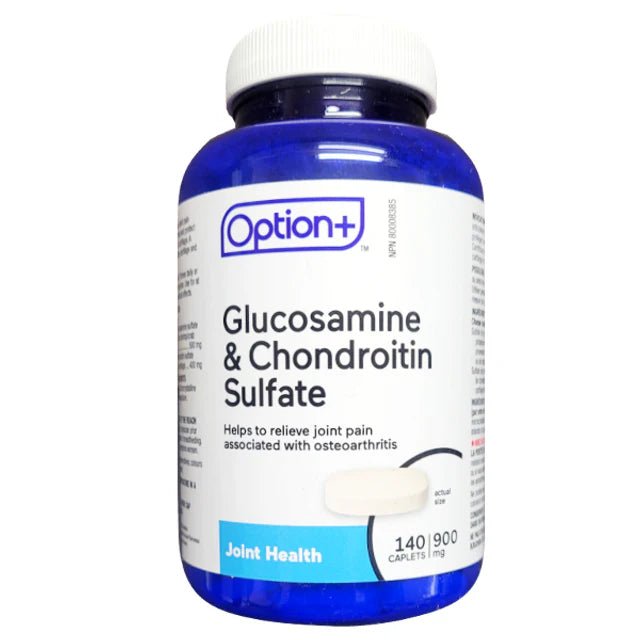 Bottle of Option+ Glucosamine & Chondroitin Sulfate on a white background - okotoks hc pharmacy