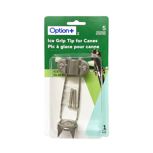 Ice grip tip for canes packaging with Option+ branding on a white background - okotoks hc pharmacy