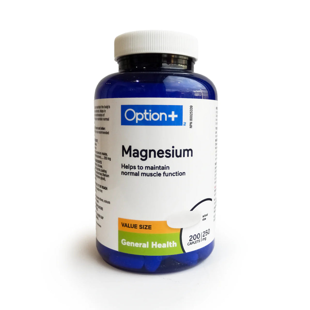 Bottle of Option+ Magnesium supplements on a white background - okotoks hc pharmacy