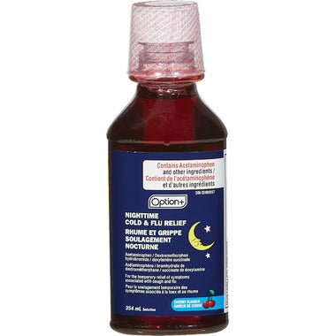 Option+ nighttime cold and flu relief 354ml - Okotoks HC Pharmacy